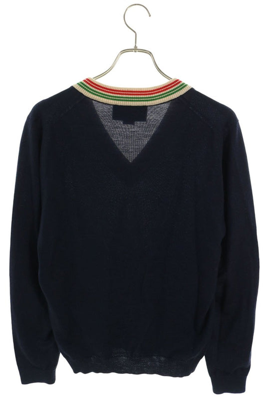 GUCCI Striped V-Neck Wool Knit Sweater Multi Size S