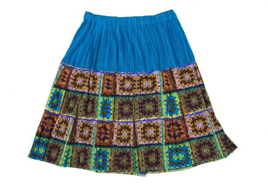 PLEATS PLEASE Lace Knit Print Pleated Blue Multi Skirt Size F