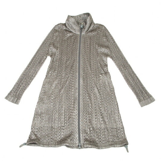 PLEATS PLEASE Shiny Mesh Zip Long Jacket Silver Size 3