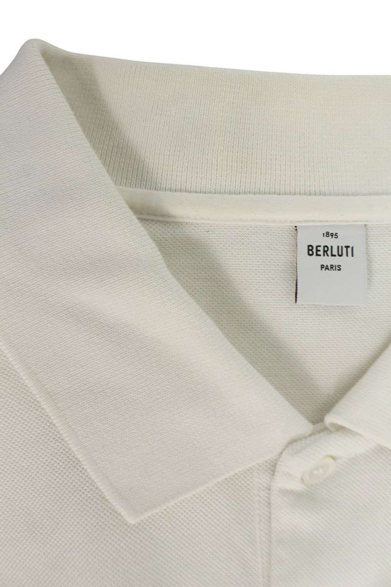 Berluti Leather Logo Patch Cotton Polo White Size 3XL