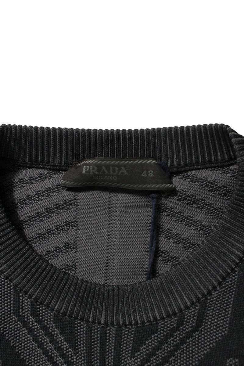 Prada Technical Knit Logo Long Sleeve Top Black Size M