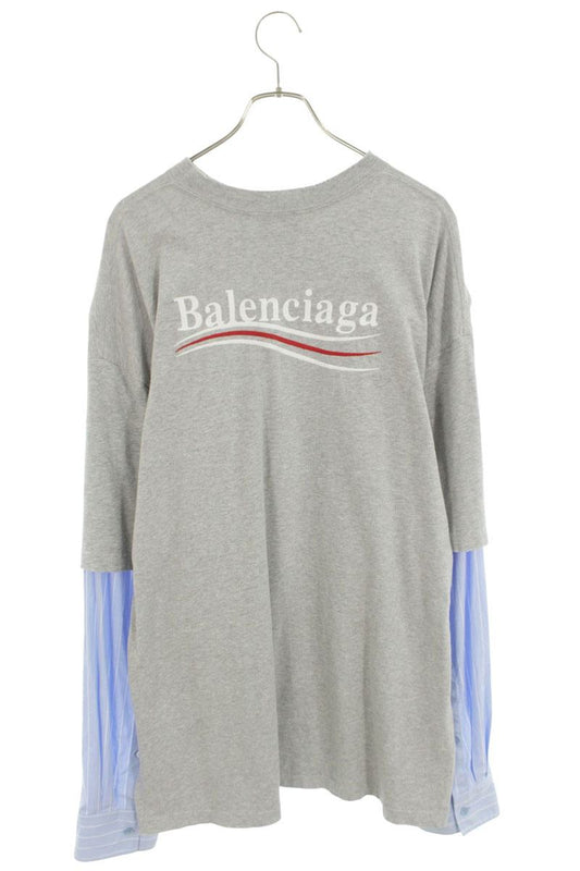 BALENCIAGA Layered Logo Embroidered Long Sleeve Tee Size XS