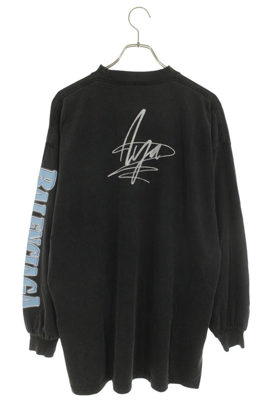 BALENCIAGA Artist Print Distressed Long Sleeve Tee Black Size 2