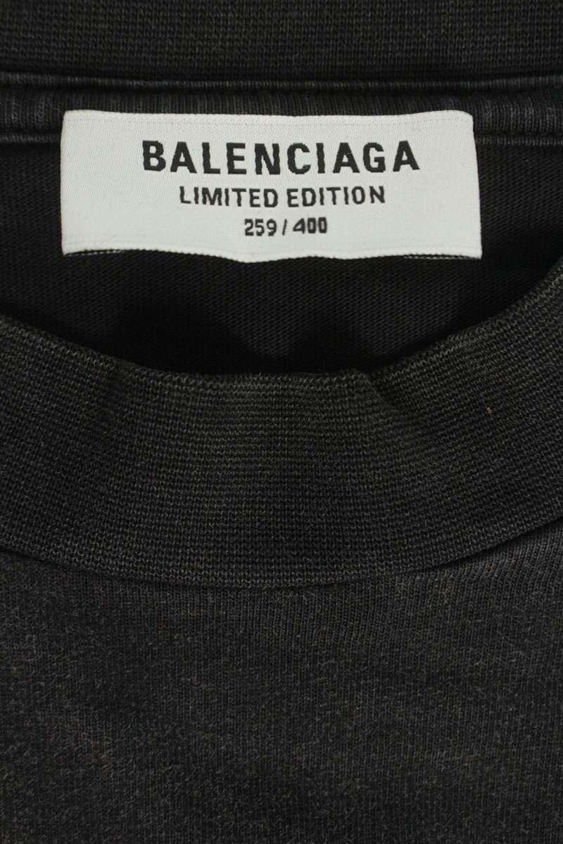 BALENCIAGA Artist Print Distressed Long Sleeve Tee Black Size 2