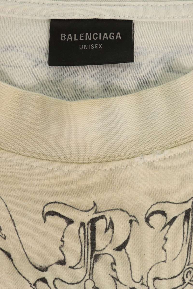 BALENCIAGA Distressed Graphic Long Sleeve T-Shirt White Size 4