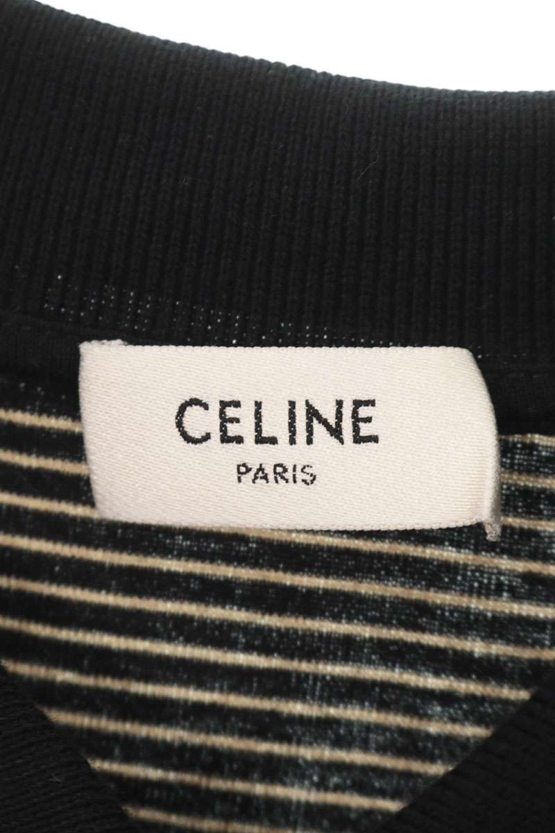CELINE Triomphe Logo Stripe Cotton Long Sleeve Shirt Multi Polo Size S
