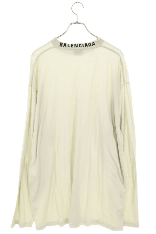 BALENCIAGA Cotton Neck Logo Damaged Long Sleeve T-Shirt Gray Size 2