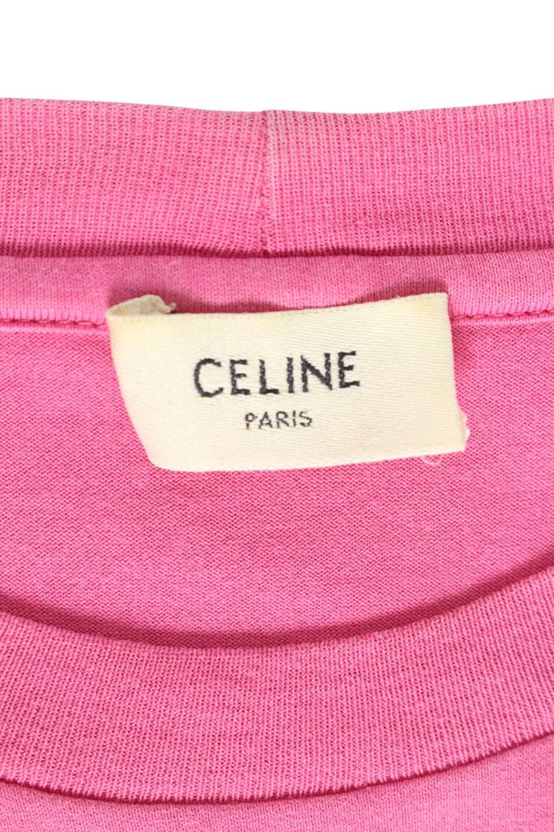 CELINE Pink Logo Print Loose Fit Cotton Tee Size M