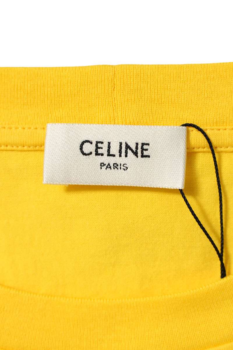CELINE Loose Fit Logo Print Cotton Tee Yellow Size L