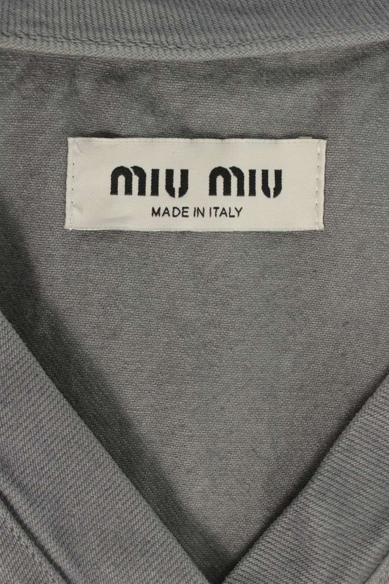 miumiu Logo Patch Denim T-Shirt Gray Size S