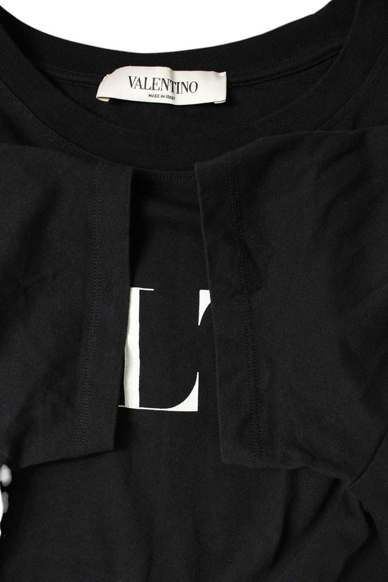 VALENTINO Logo Print Cotton T-Shirt Black Size XS