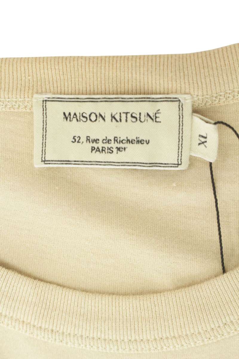 MAISON KITSUNE Fox Embroidered T-Shirt Beige Size XL