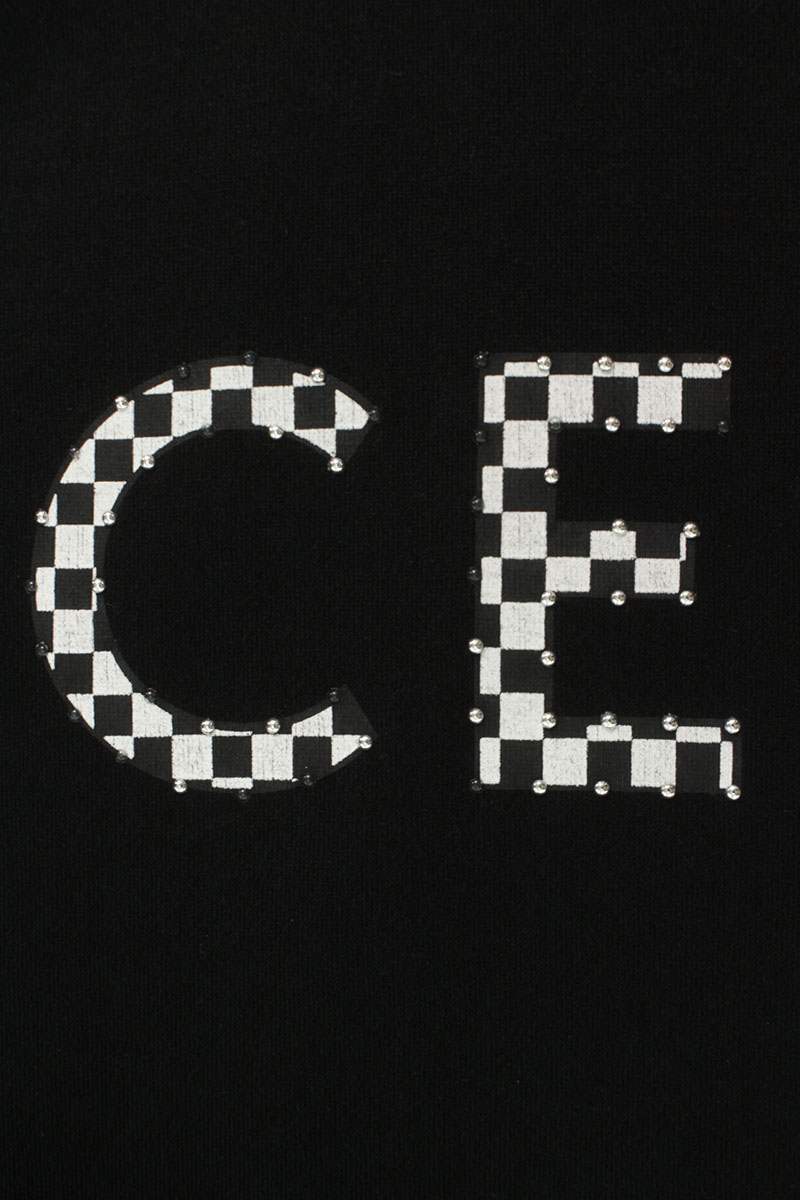 CELINE Black Studded Logo Print Cotton T-Shirt Size S