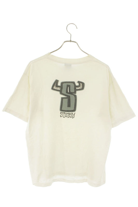 STUSSY 80s-90s Old Black Tag Horn S Logo Tee White Size M