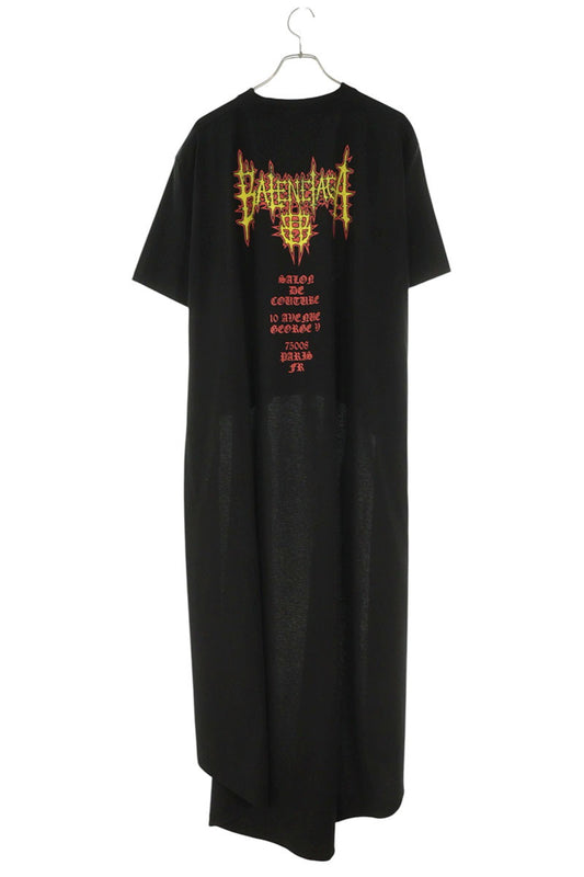 BALENCIAGA Asymmetrical Cut Print T-Shirt Black Size L