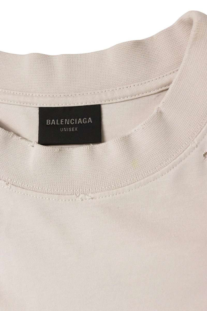 BALENCIAGA Distressed Tape Logo Tee Off-White/Black Size L