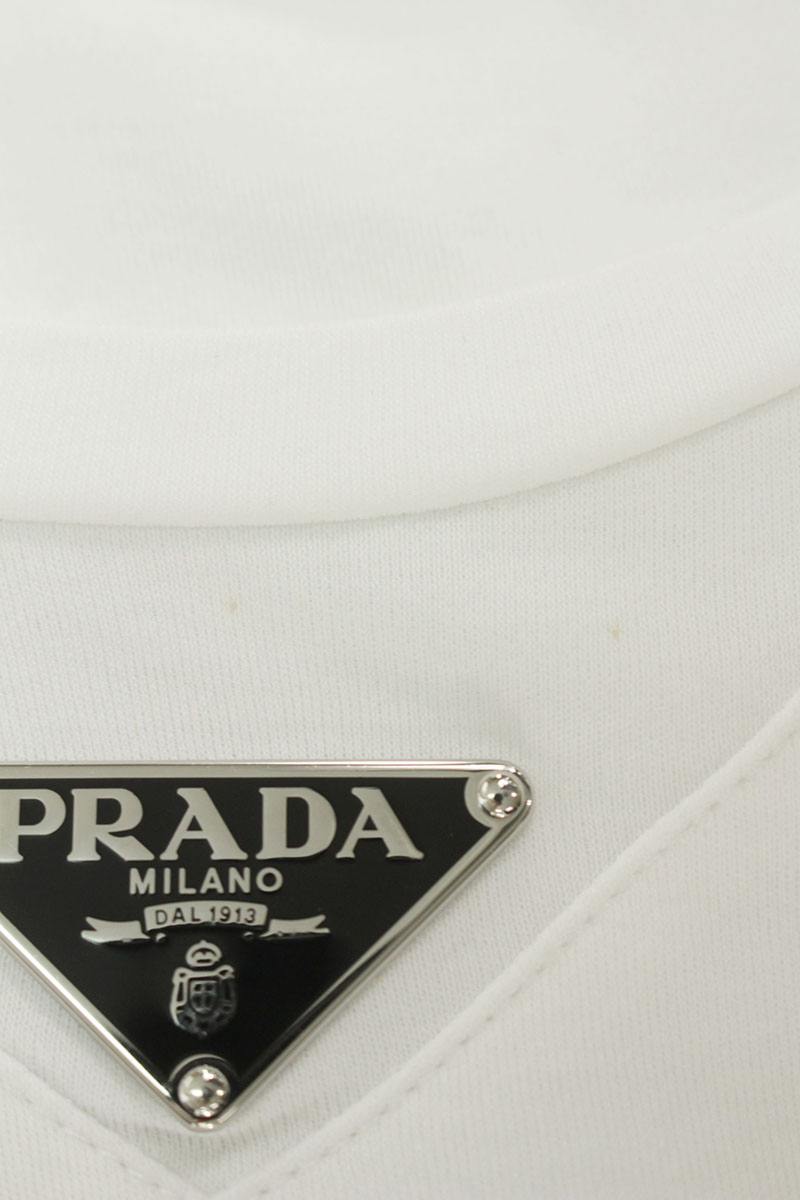 PRADA Triangle Plate Cotton White T-Shirt Size S