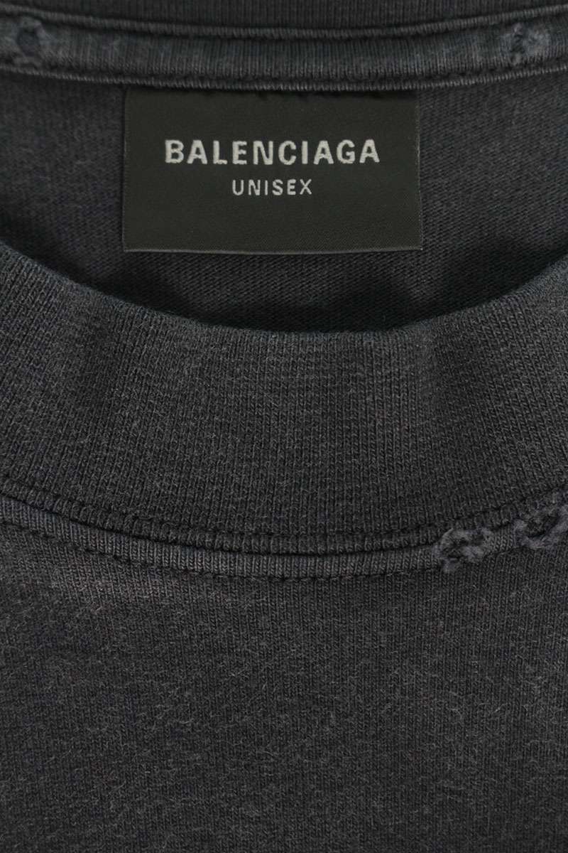 BALENCIAGA Logo Paint Distressed Cotton Tee Black Size XS