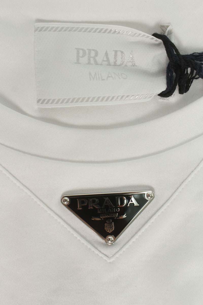 PRADA 26SS Triangle Plate T-Shirt White Cotton Size L