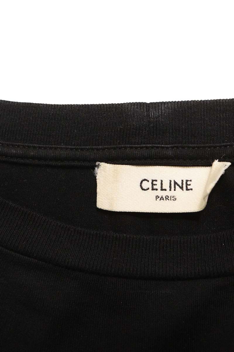 CELINE Front Logo Print Cotton T-Shirt Black Size S