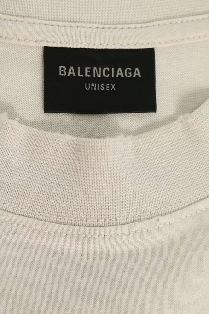 BALENCIAGA Tape Distressed Cotton Tee Off-White Size S