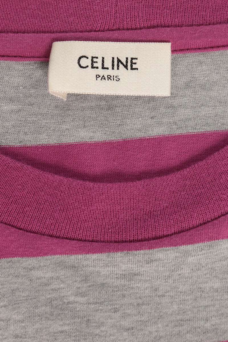 CELINE Border Triomphe Embroidered T-Shirt Gray Size L