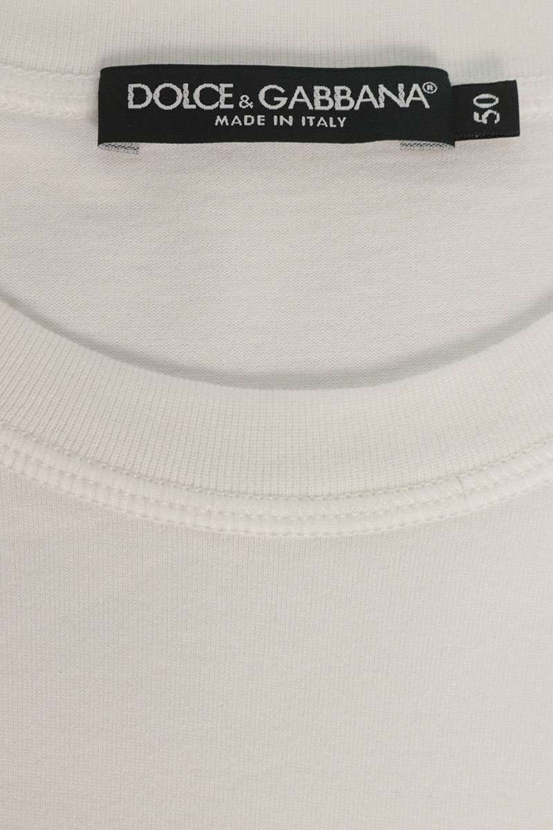 DOLCE & GABBANA Logo Leather Plate T-Shirt White Size 50