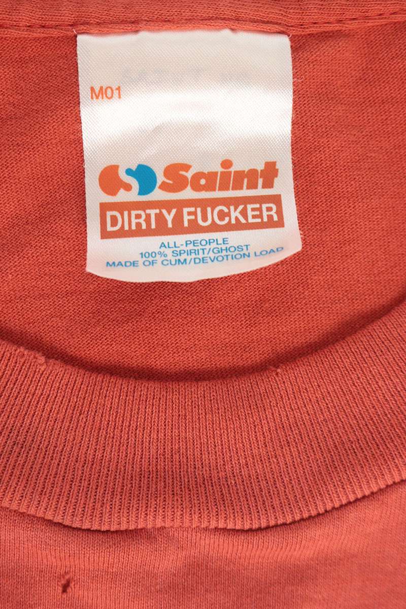 SAINT MICHAEL Distressed Front Design T-Shirt Red Size L