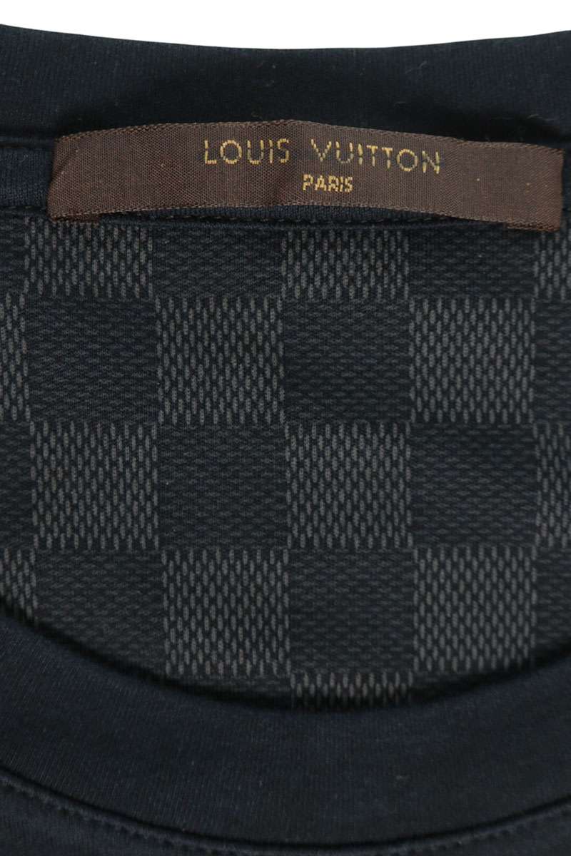 LOUISVUITTON Damier Pattern Cotton T-Shirt Navy Size L