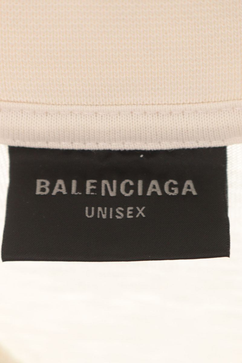 BALENCIAGA Tape Logo Distressed T-Shirt White Size S