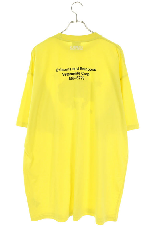 VETEMENTS 21SS Unicorn Print T-Shirt Yellow Size S