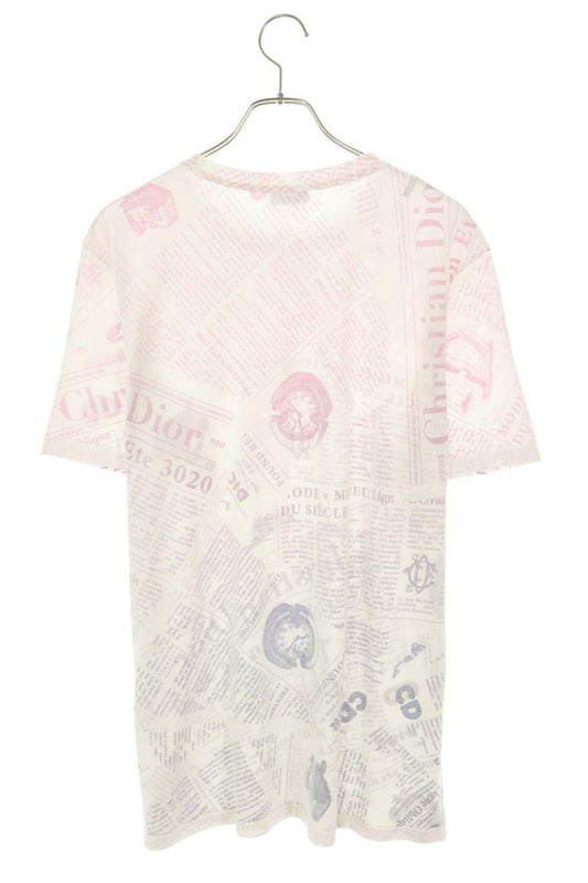 DIOR 20SS Newspaper Print T-Shirt White/Pink Size XL