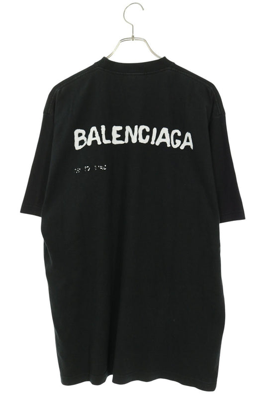 BALENCIAGA Hand Painted Logo T-Shirt Black Size XXS