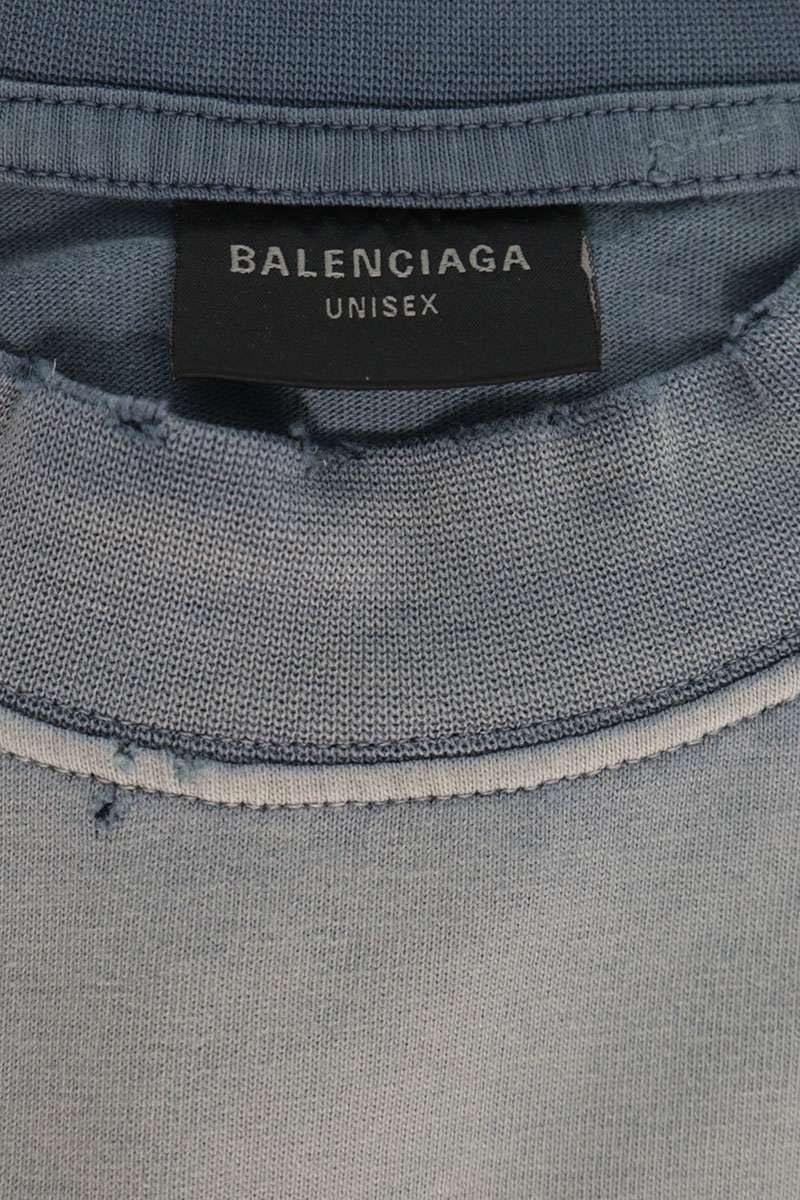 BALENCIAGA SNBN Distressed T-Shirt Blue Size XXL