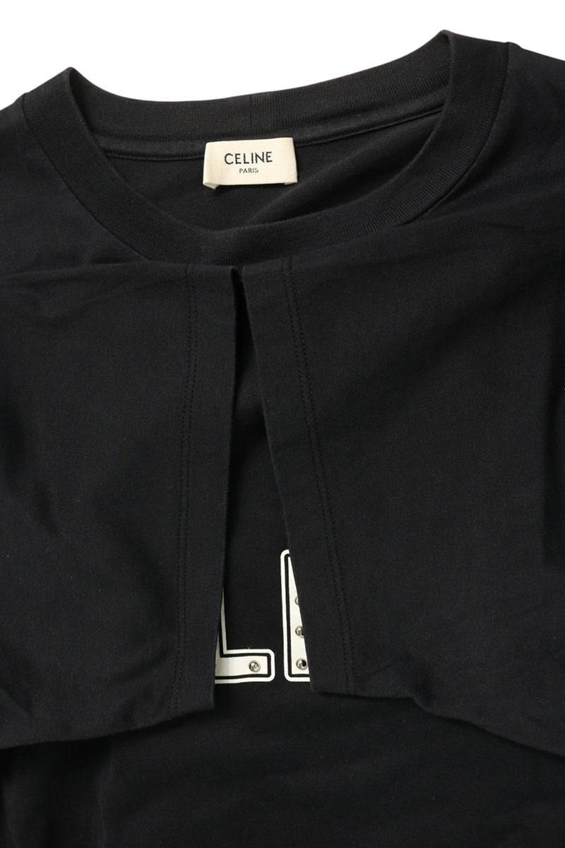 CELINE Black Logo Studs Print Cotton T-Shirt Size S