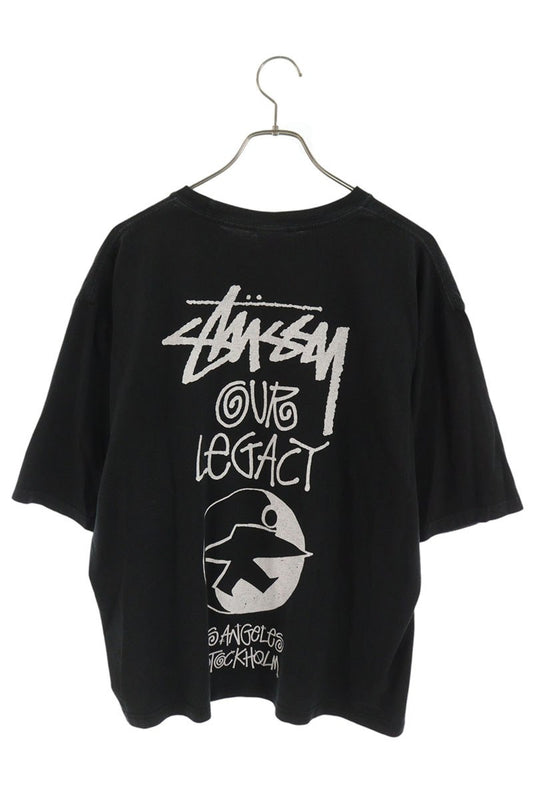STUSSY Black Logo Print Cotton T-Shirt Size L