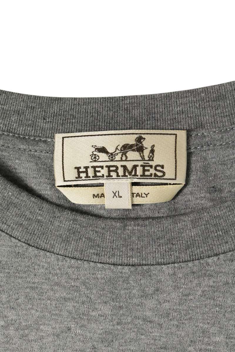 HERMES H-Vole Logo Leather Patch T-Shirt Gray Size XL