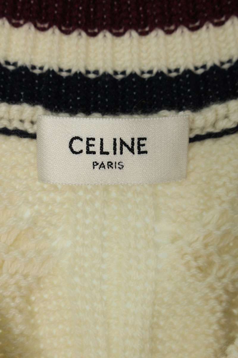 CELINE Triomphe V-Neck Cable Cashmere Vest White Size L