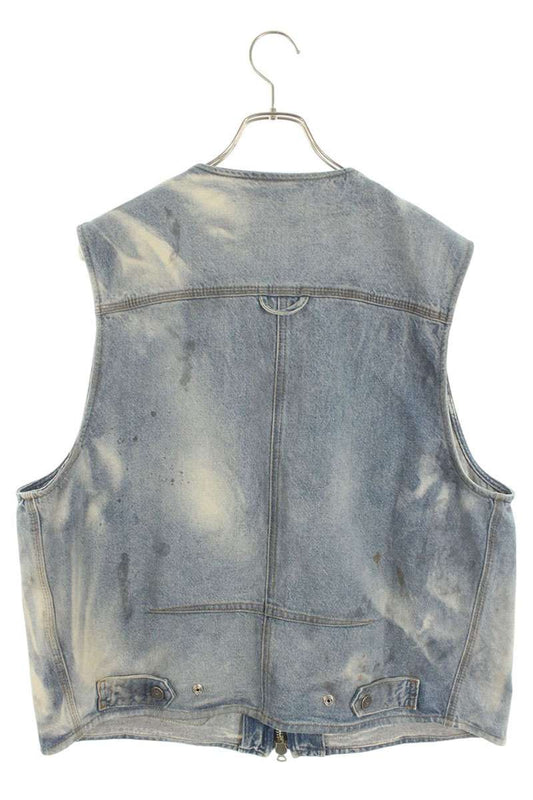 DIESEL Distressed Multi-Pocket Denim Vest Blue Size L