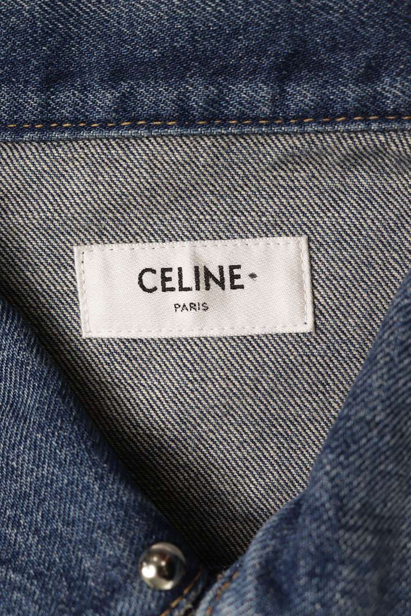 CELINE Studded Fringe Denim Vest Indigo Cotton Size L