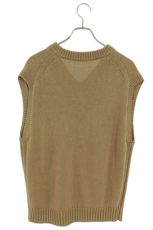 HEUGN V-Neck Cotton Knit Vest Beige Size M