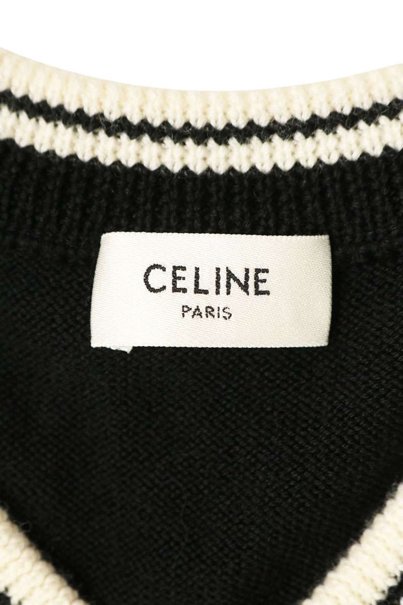 CELINE Triomphe V-Neck Wool Vest Black Size S
