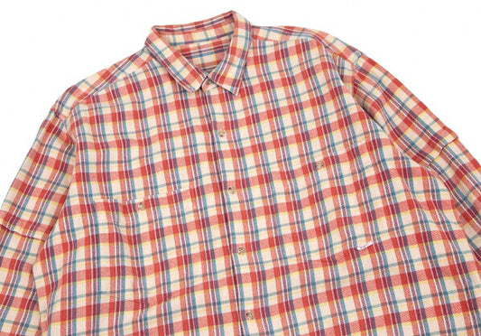 Papas Cotton Layered Sleeve Overcheck Shirt Beige Size L