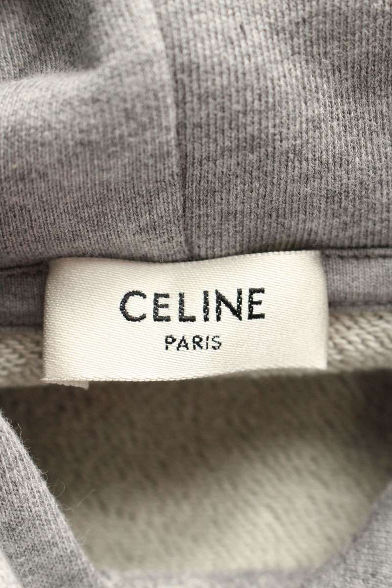 CELINE Logo Print Loose Hoodie Gray Size S