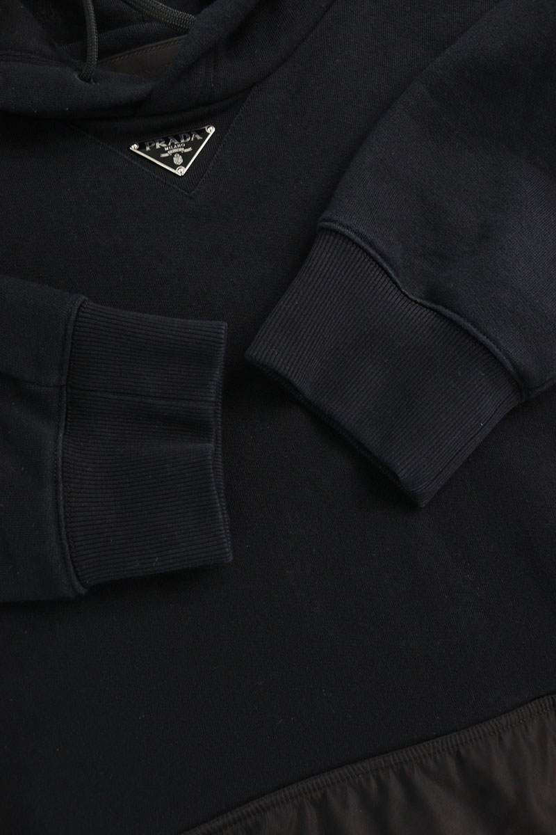 PRADA Triangle Logo Plate Nylon Panel Hoodie Black Size M