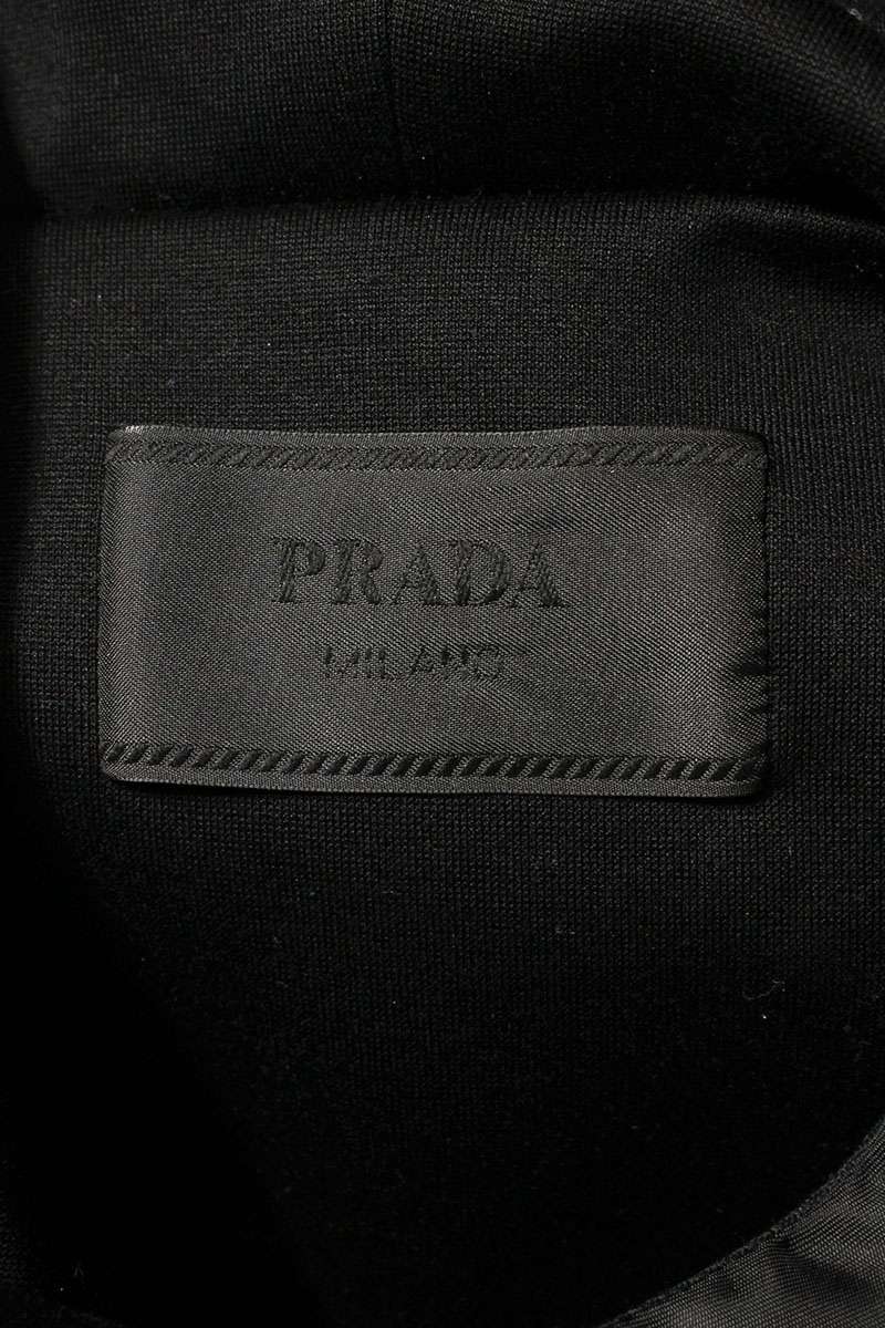 PRADA Nylon Flap Pocket Logo Plaque Hoodie Black Size M