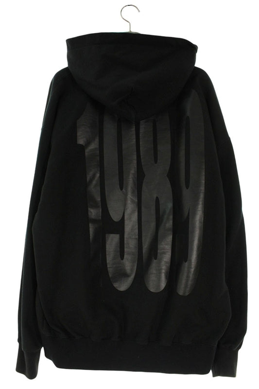 1989 Print Design Cotton Pullover Hoodie Black Size XL