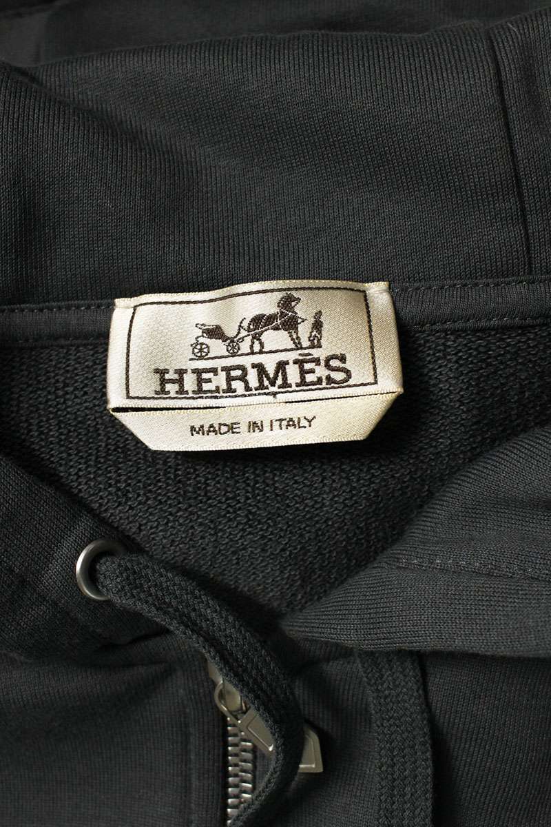 HERMES Clou de Selle Patch Half-Zip Hoodie Grey Size L
