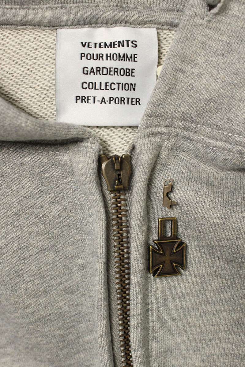 Vetements 26SS Biker Cross Zip-Up Hoodie Gray Size XS