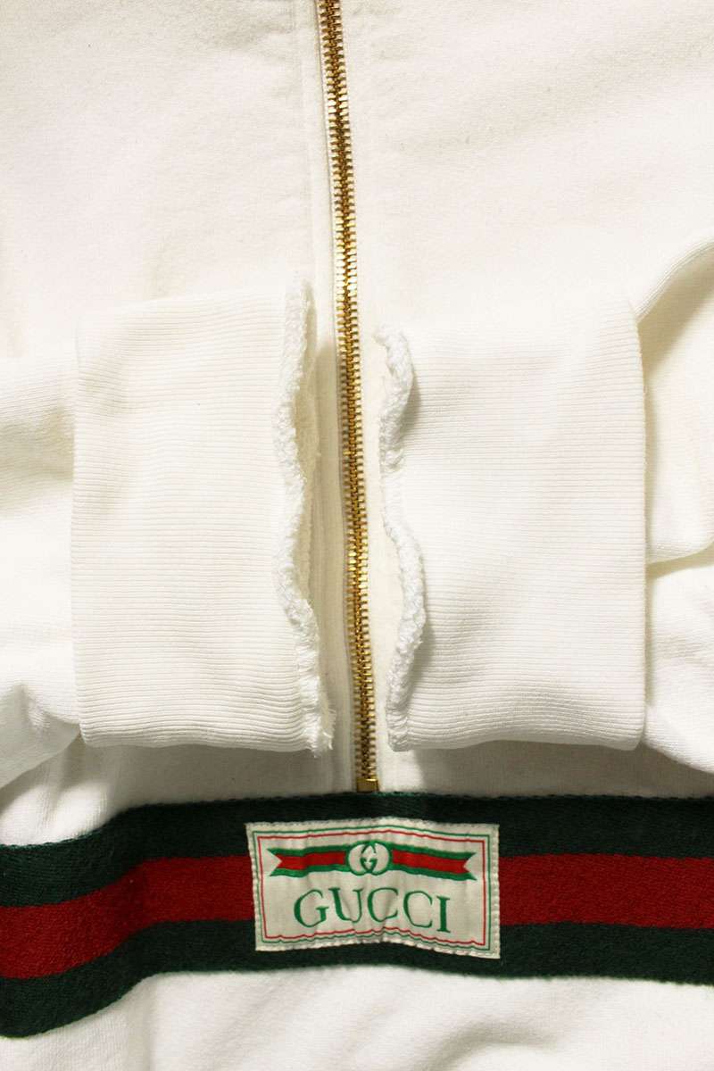 GUCCI Half-Zip Cotton Hoodie White Size L